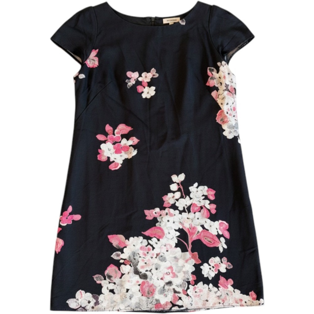 Milly Floral Shift Dress Womens 4 Navy Pink Hydrangea Cap Sleeve Exposed Zip